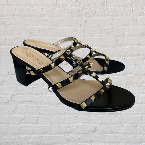 Catherine Malandrino Shoes - Catherine Malandrino Huntey Black Studded Heels Sandals Womens 10 Stud Pyramid